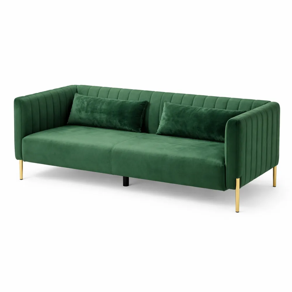 Divano 3 Posti Moderno con Cuscini Imbottiti e Gambe in Acciaio, 200x88x76 cm, Verde Vellutato