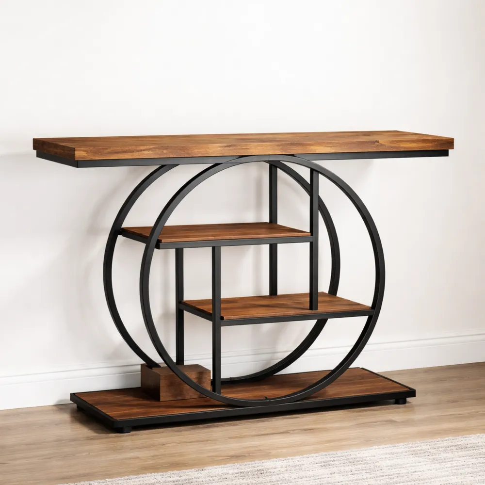 Tavolo consolle industriale con ripiani portaoggetti per soggiorno