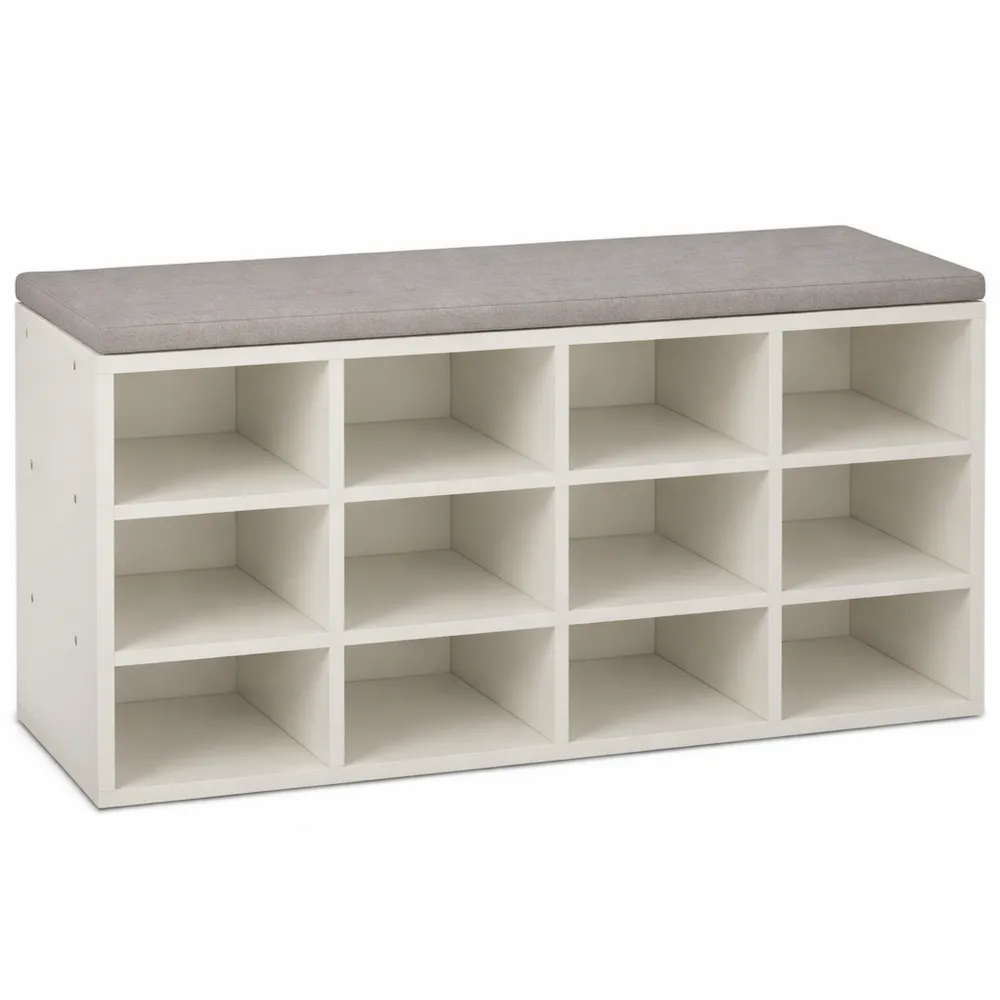 Panca da Ingresso con Scarpiera a 12 Scomparti e Cuscino Imbottito