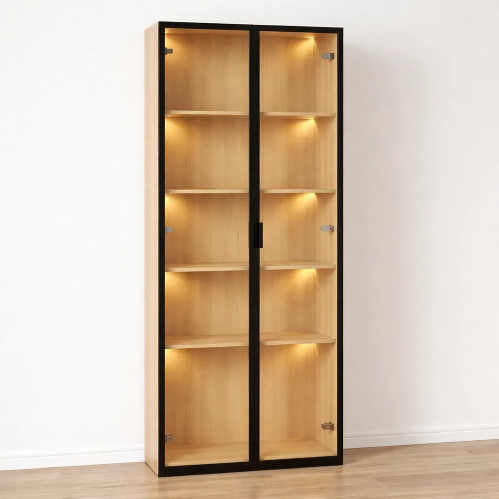 Vetrina moderna in vetro temperato con illuminazione LED e anta antipolvere