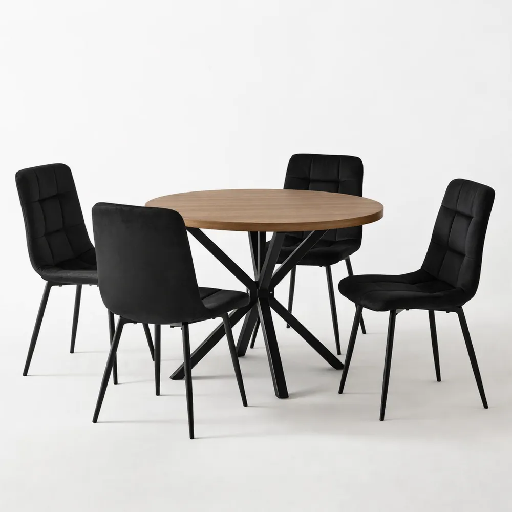 Tavolo Rotondo 100cm con Sedie Imbottite per Sala da Pranzo