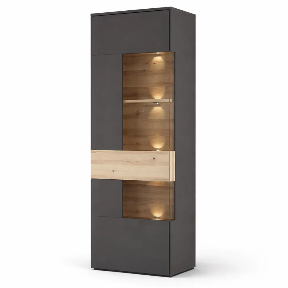 Vetrina in Legno con Anta in Vetro, Colore Grigio Tungsteno