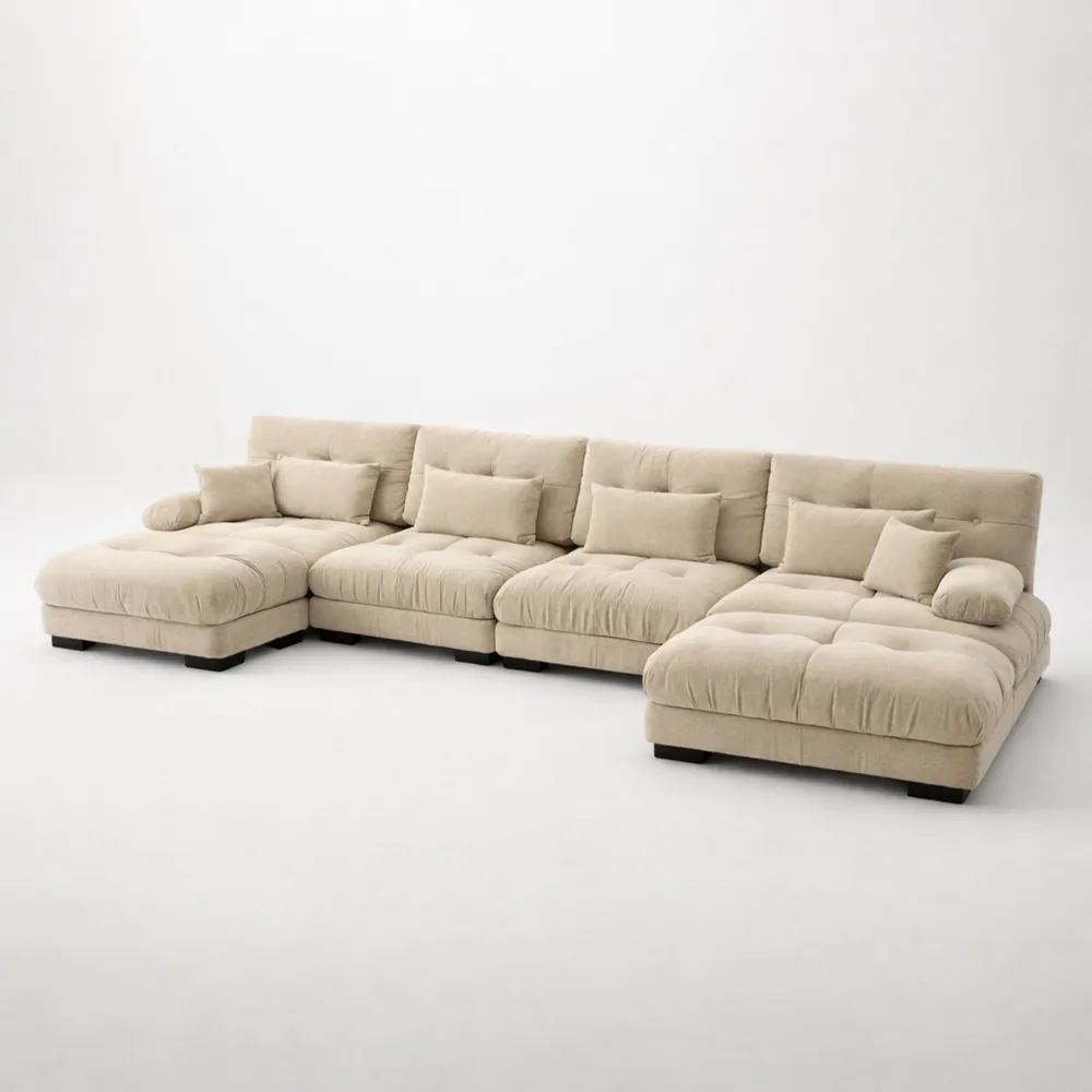 Divano angolare modulare a U con funzione letto e pouf rimovibile