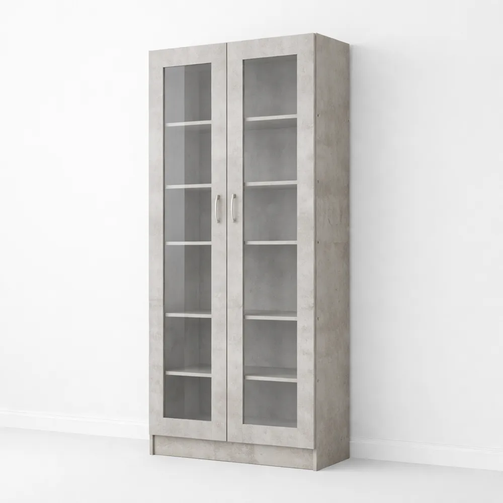 Vetrina moderna in vetro per soggiorno - Grigio cemento - Altezza 185 cm