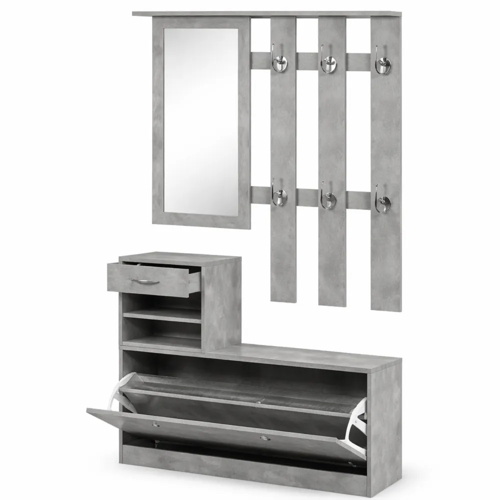Mobile da Ingresso con Appendiabiti e Scarpiera Grigio Cemento