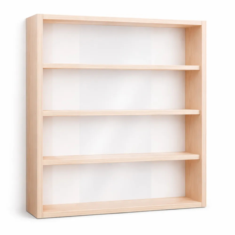 Vetrina espositiva in legno di betulla con ripiani e ante scorrevoli