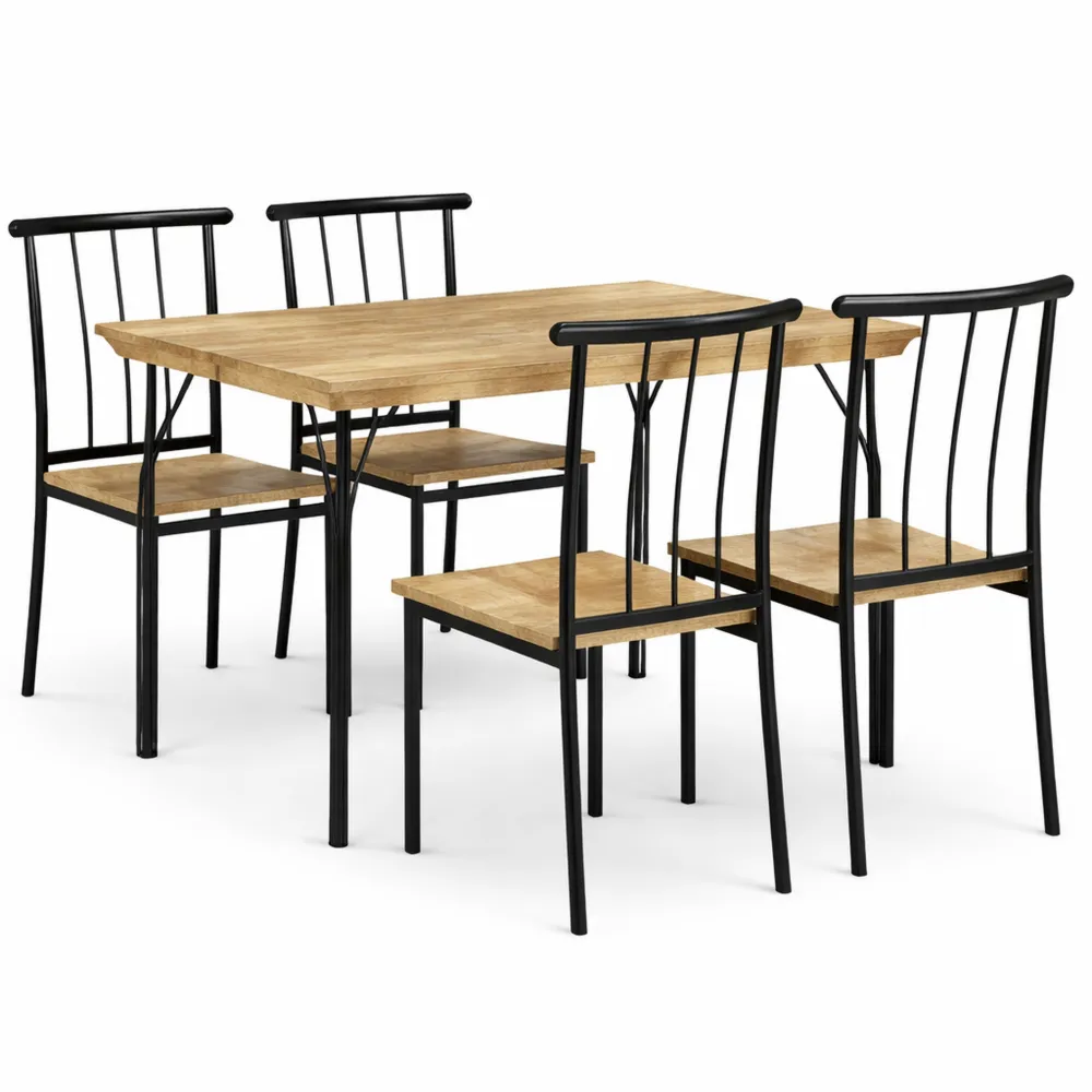 Set Tavolo e Sedie Industriale per Pranzo e Soggiorno, Design Salvaspazio in Legno e Metallo