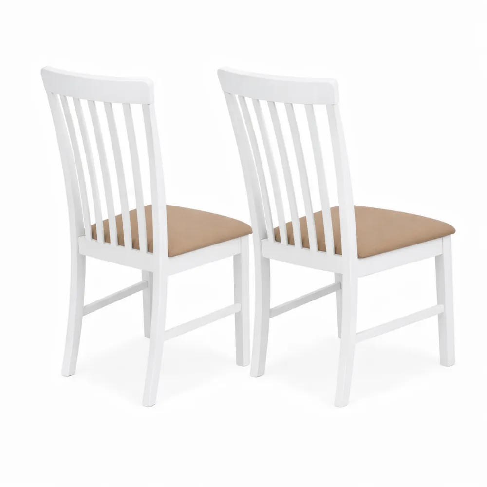 Sedie da Pranzo in Legno Massello con Cuscini Bianchi, Set da 2