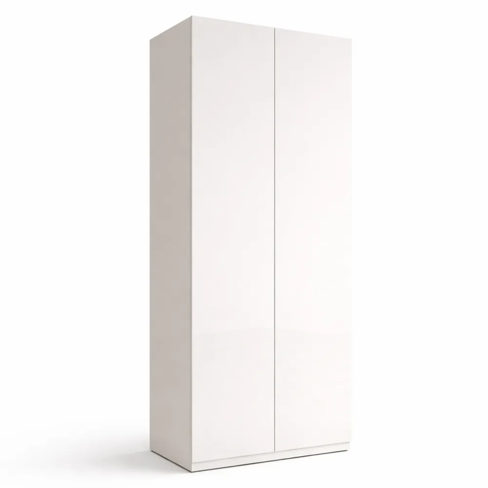 Scarpiera in legno laminato bianco lucido con 2 ante e 6 ripiani, 63x186x35cm