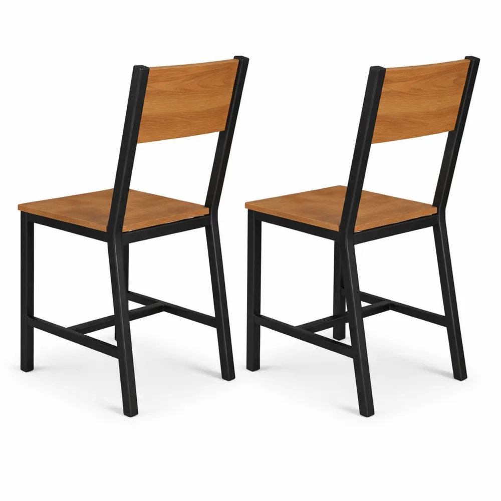 Set di 2 Sedie da Cucina in Acciaio Industriale, per Sala da Pranzo e Soggiorno, Marrone e Nero