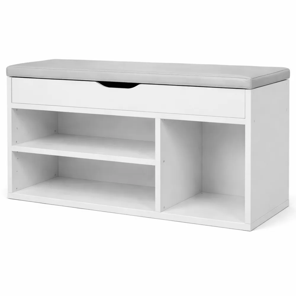 Scarpiera Salvaspazio da Ingresso con Seduta Imbottita, 3 Scomparti e Rivestimento in Pelle PU, Bianco