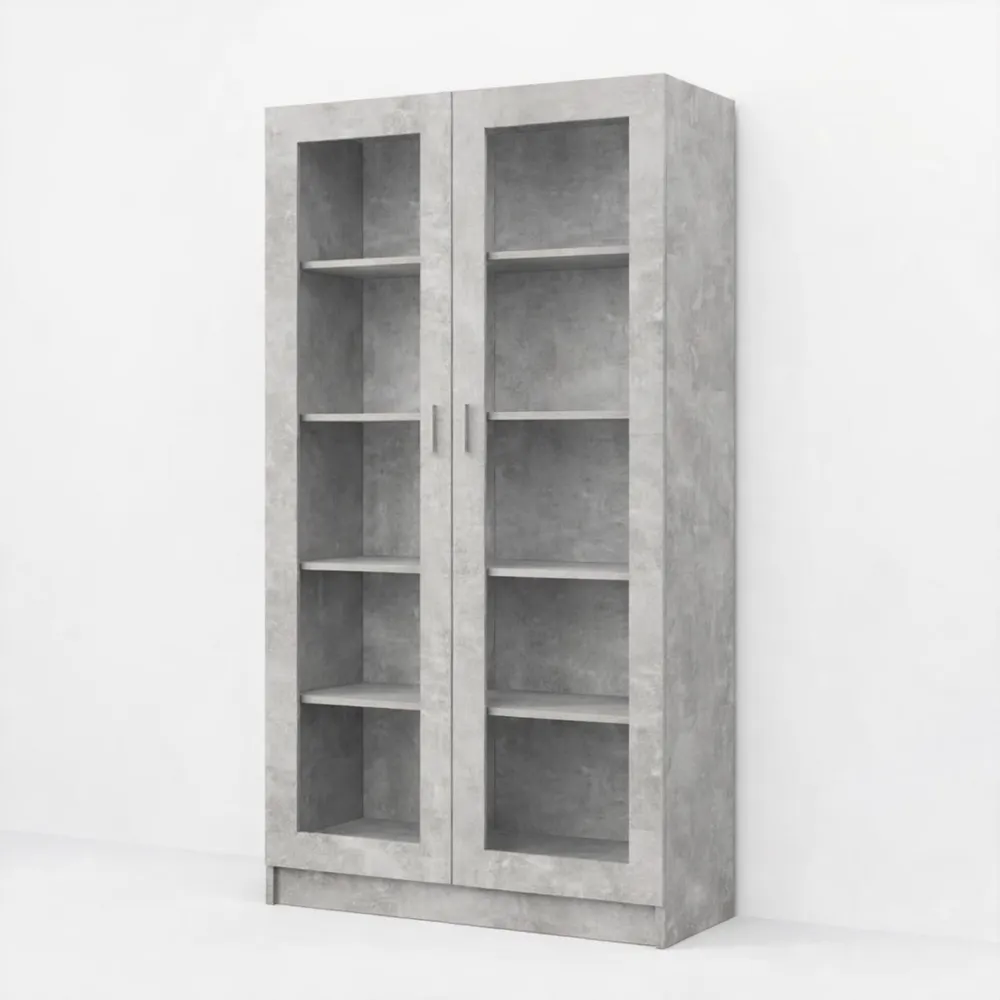 Vetrina in vetro con 5 ripiani e 2 porte, 82,5 x 30,5 x 185,5 cm, grigio cemento