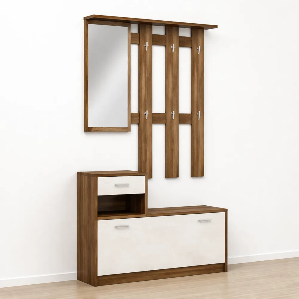 Guardaroba da Ingresso con Specchio e Ripiani Bianco 25.5x100x190 cm