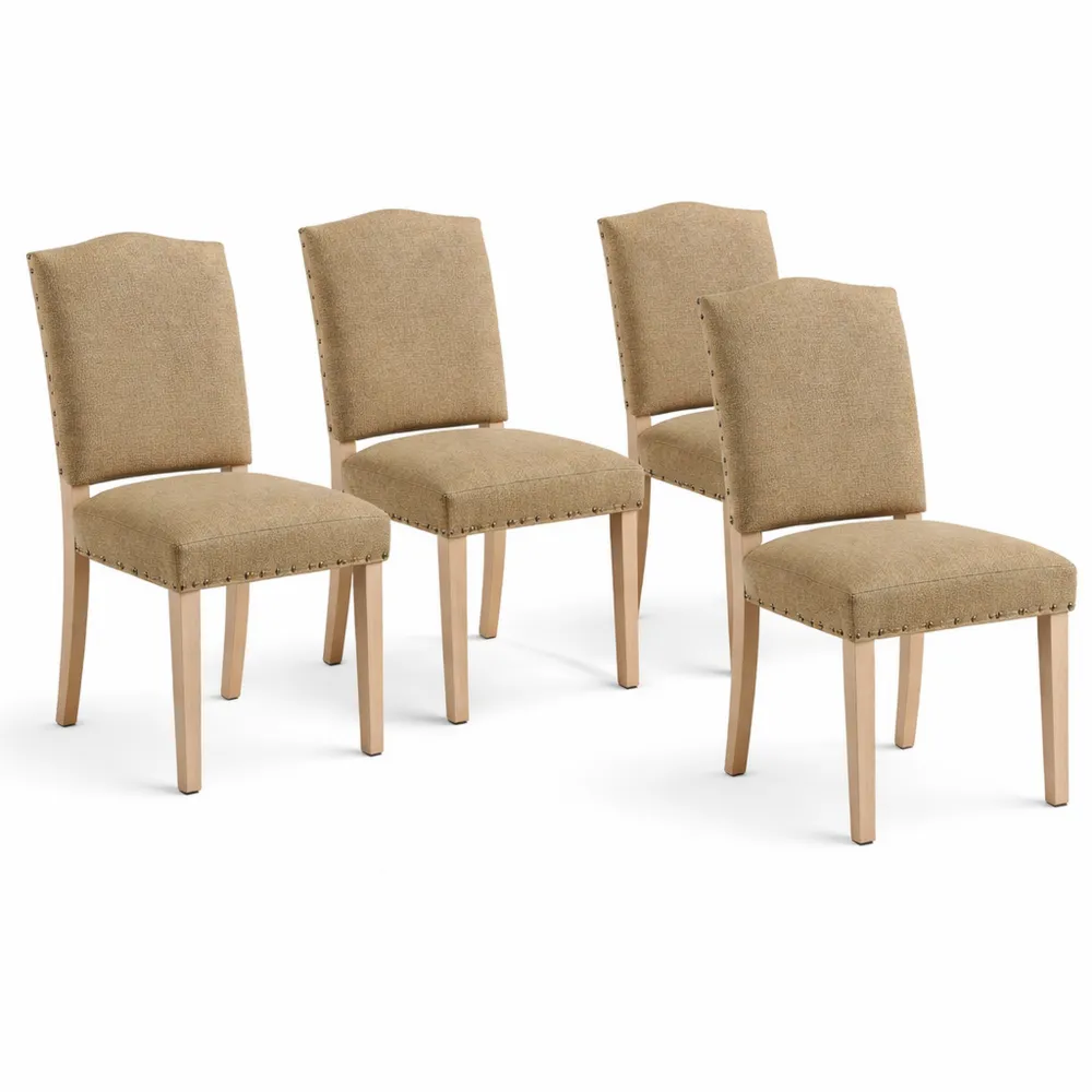 Set 4 Sedie Imbottite in Tessuto con Gambe in Legno per Sala da Pranzo