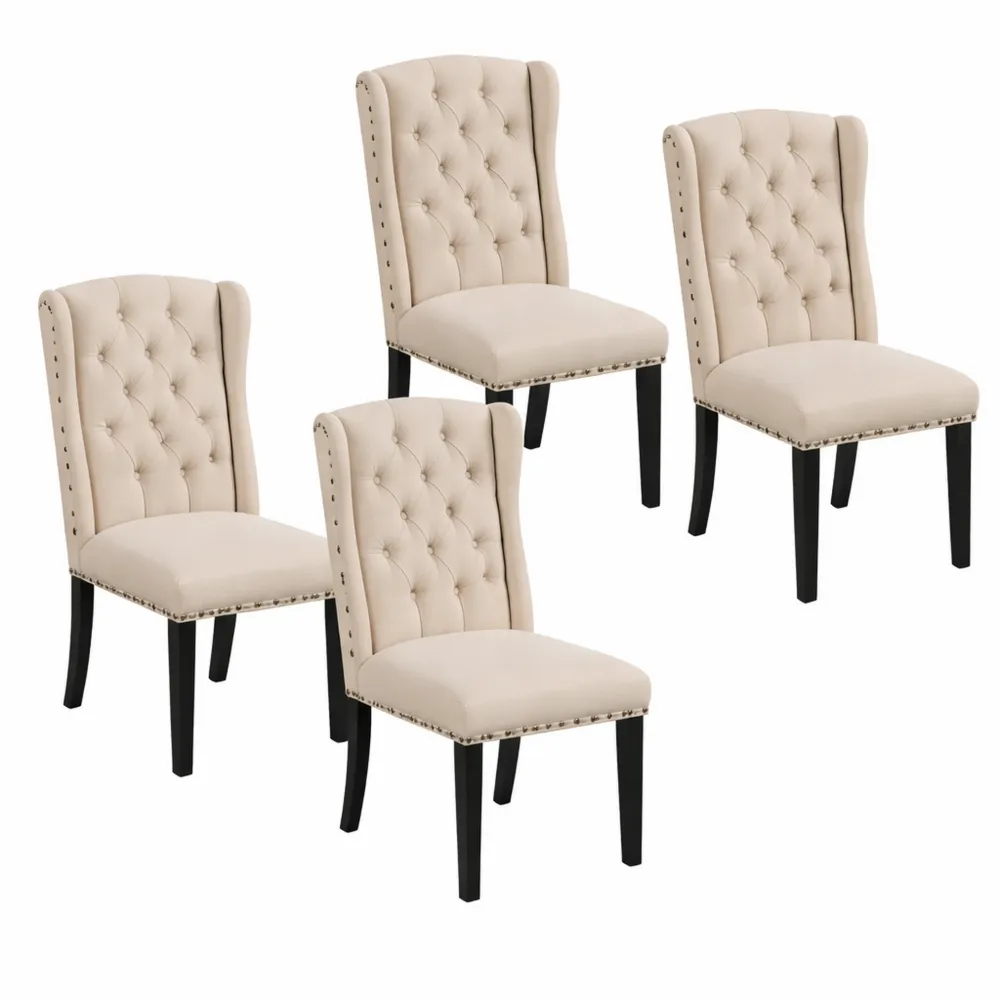 Set di 4 Sedie da Pranzo Imbottite con Schienale Alto Beige