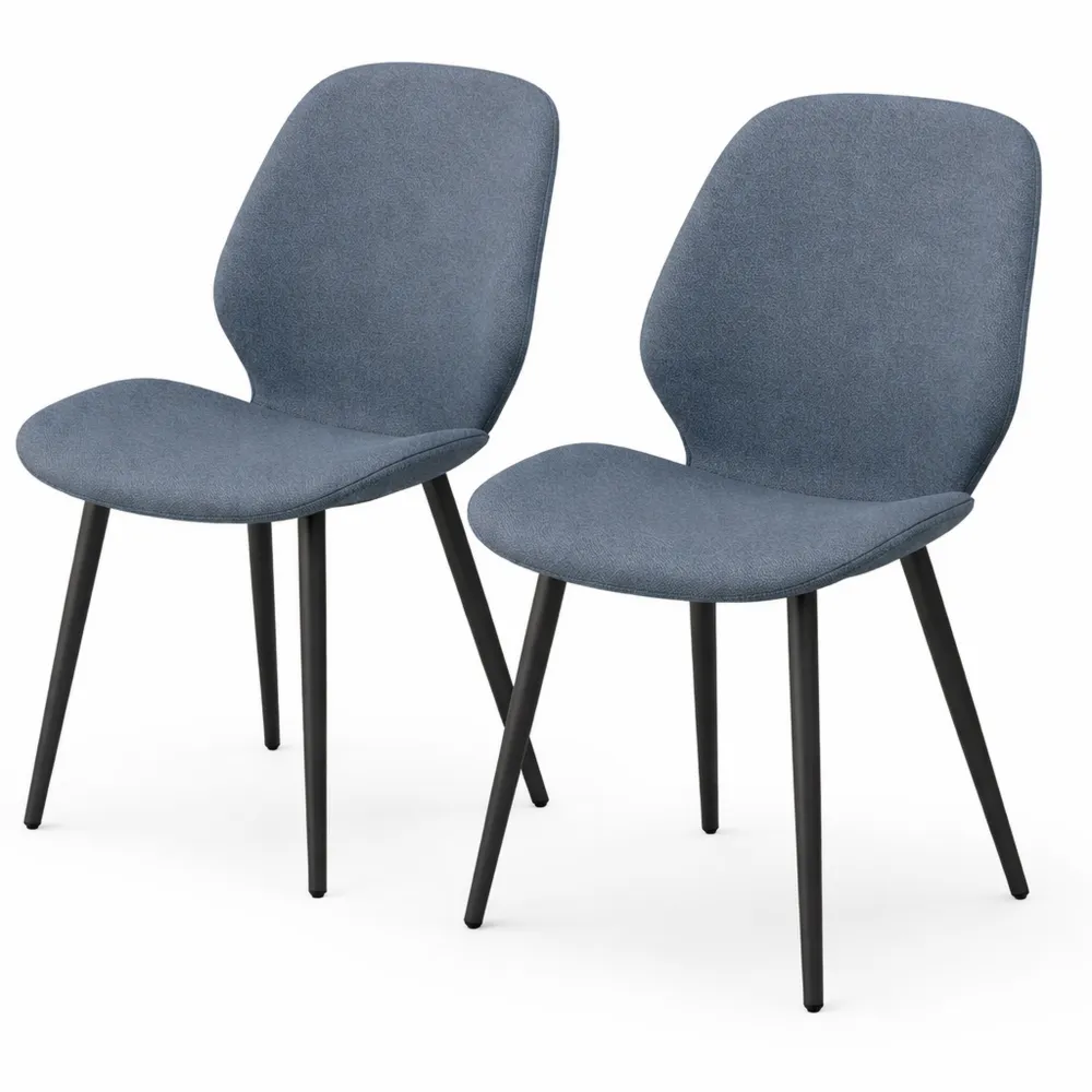 Set di 2 Sedie da Pranzo Moderne con Schienale Curvo, Sedie in Tessuto Effetto Lino e Gambe in Acciaio, Nero e Grigio