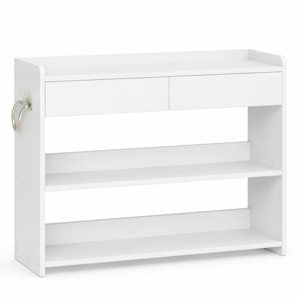 Tavolo da Console con Ripiani e Cassetti, Mobile Ausiliario in Legno per Soggiorno e Corridoio, 100×30×80 cm