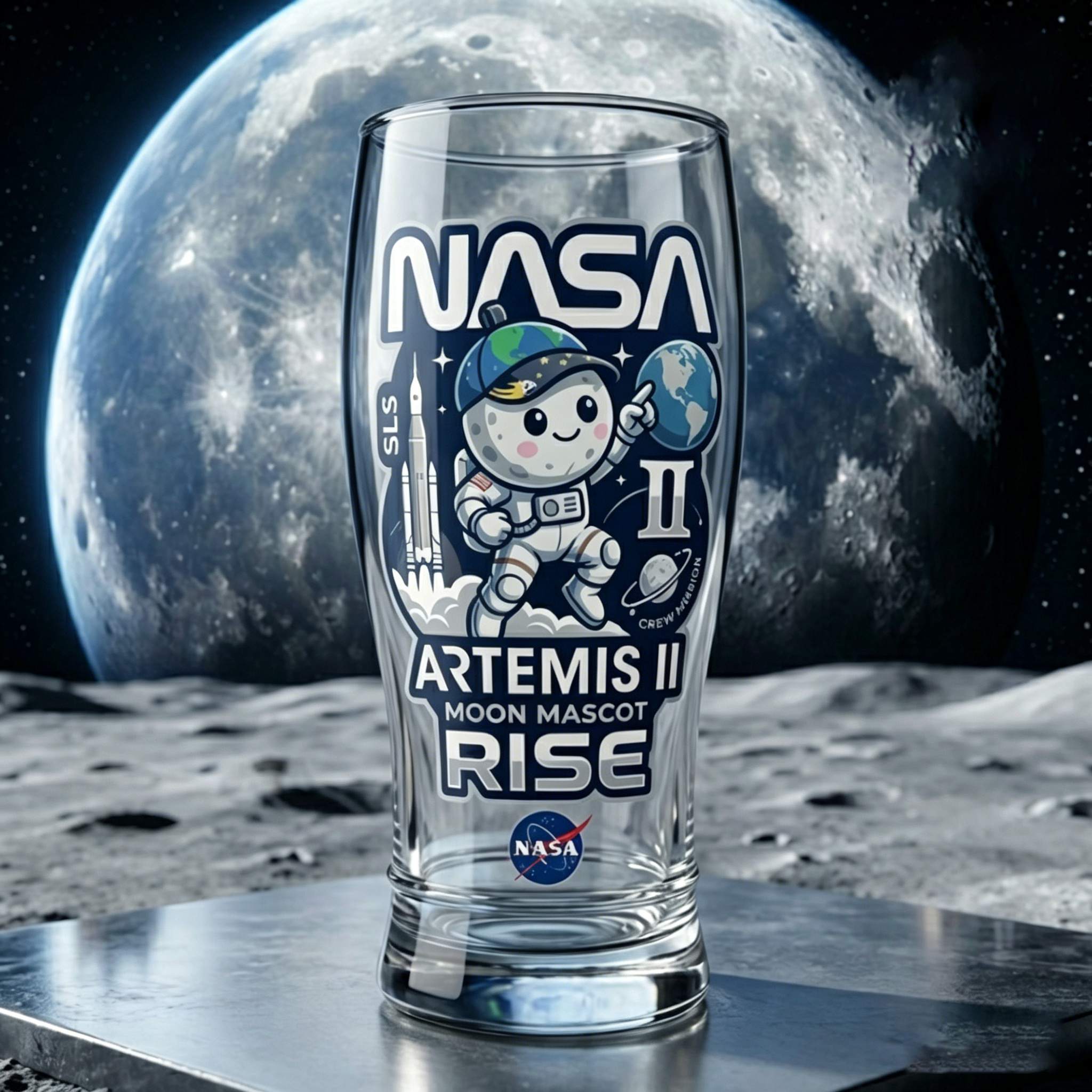 🔥Nasa Artemis Ii Moon Mascot Rise Beer Glass-karmazla