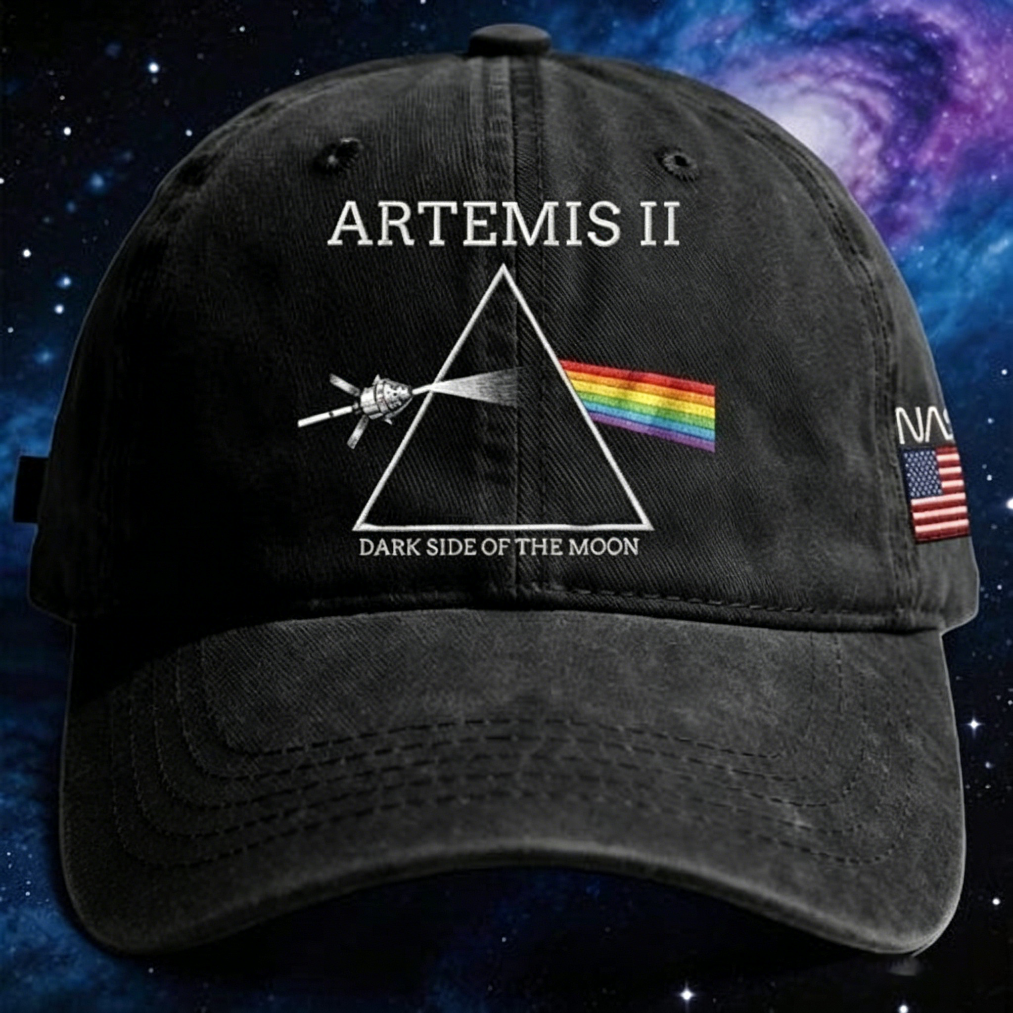 🌍Artemis II Pink Floyd Dark Side Of The Moon Hat-karmazla