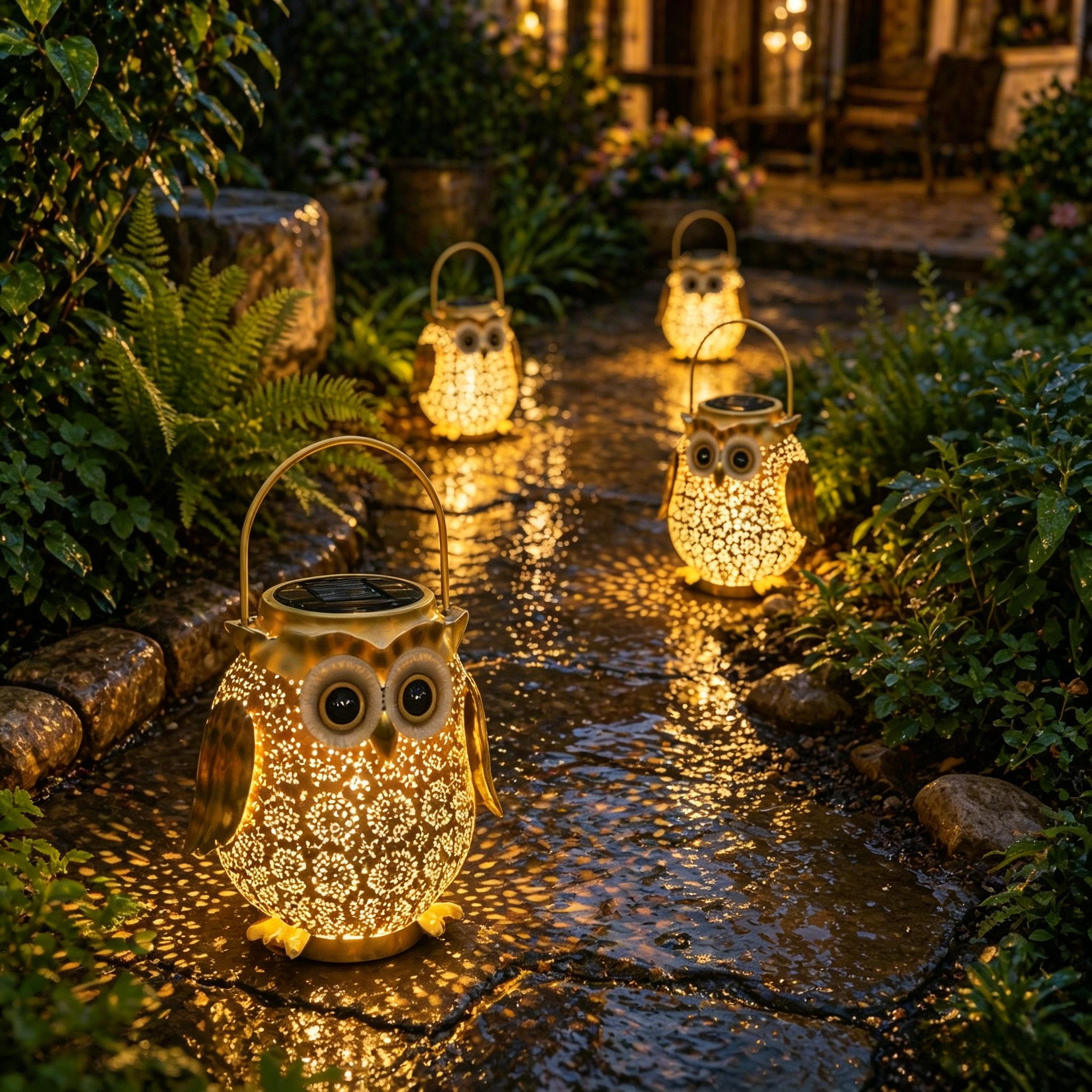 Golden Glow Owl Solar Lantern