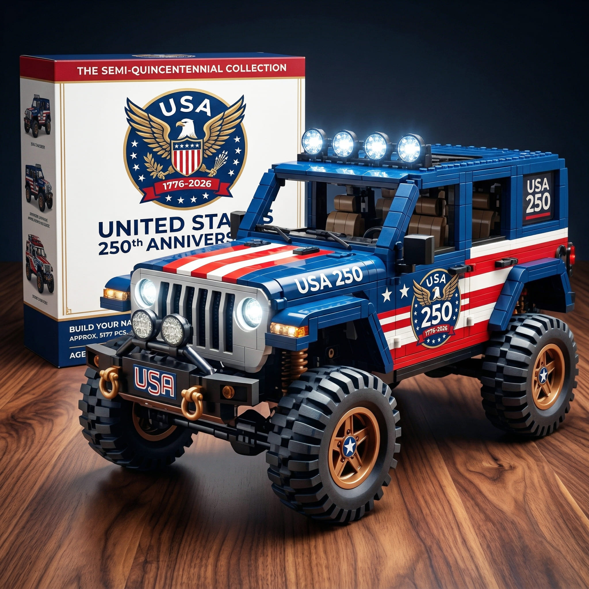 USA 250th Anniversary Semi-Quincentennial Limited Edition Off-Road Jeep Building Block Set-karmazla