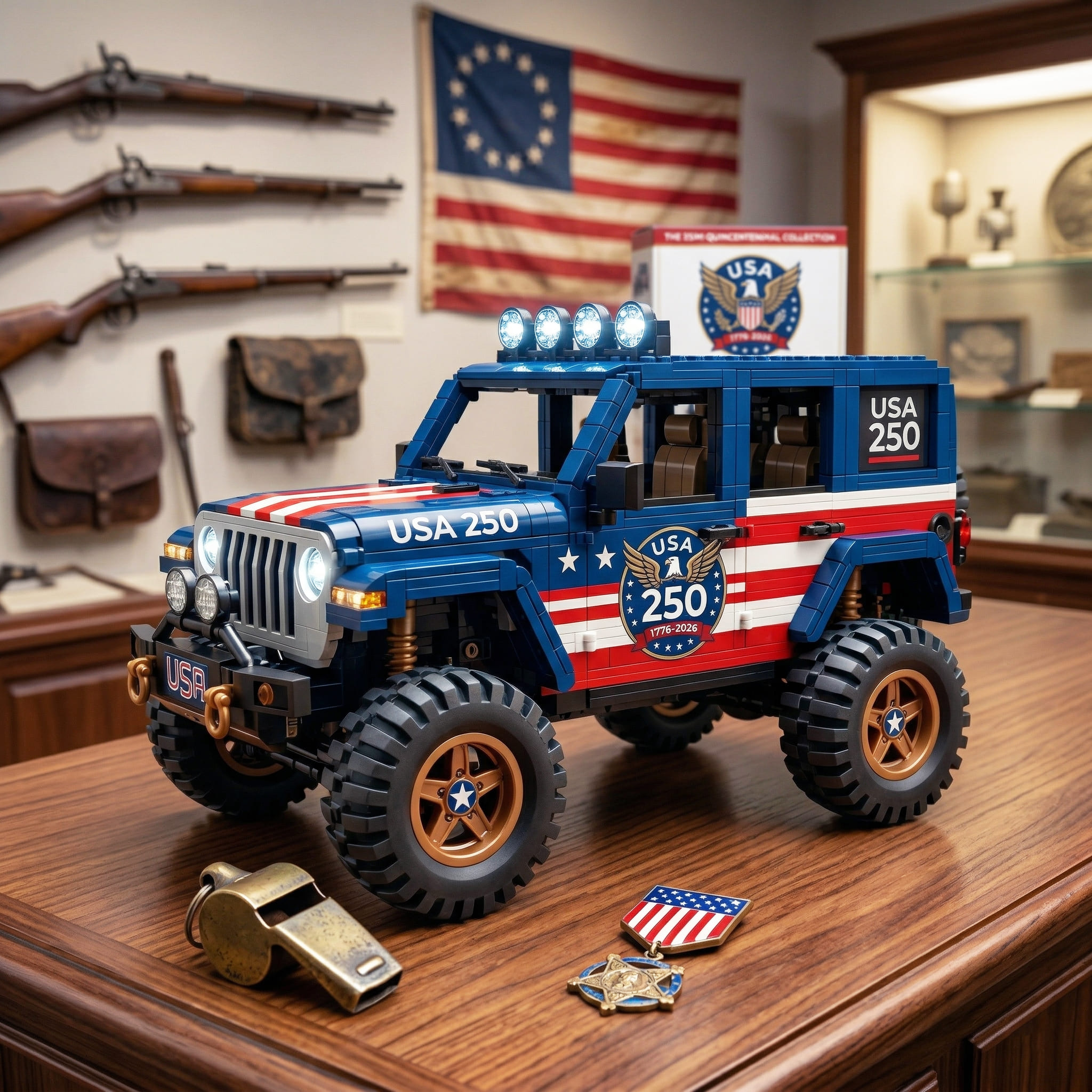 USA 250th Anniversary Semi-Quincentennial Limited Edition Off-Road Jeep Building Block Set-karmazla