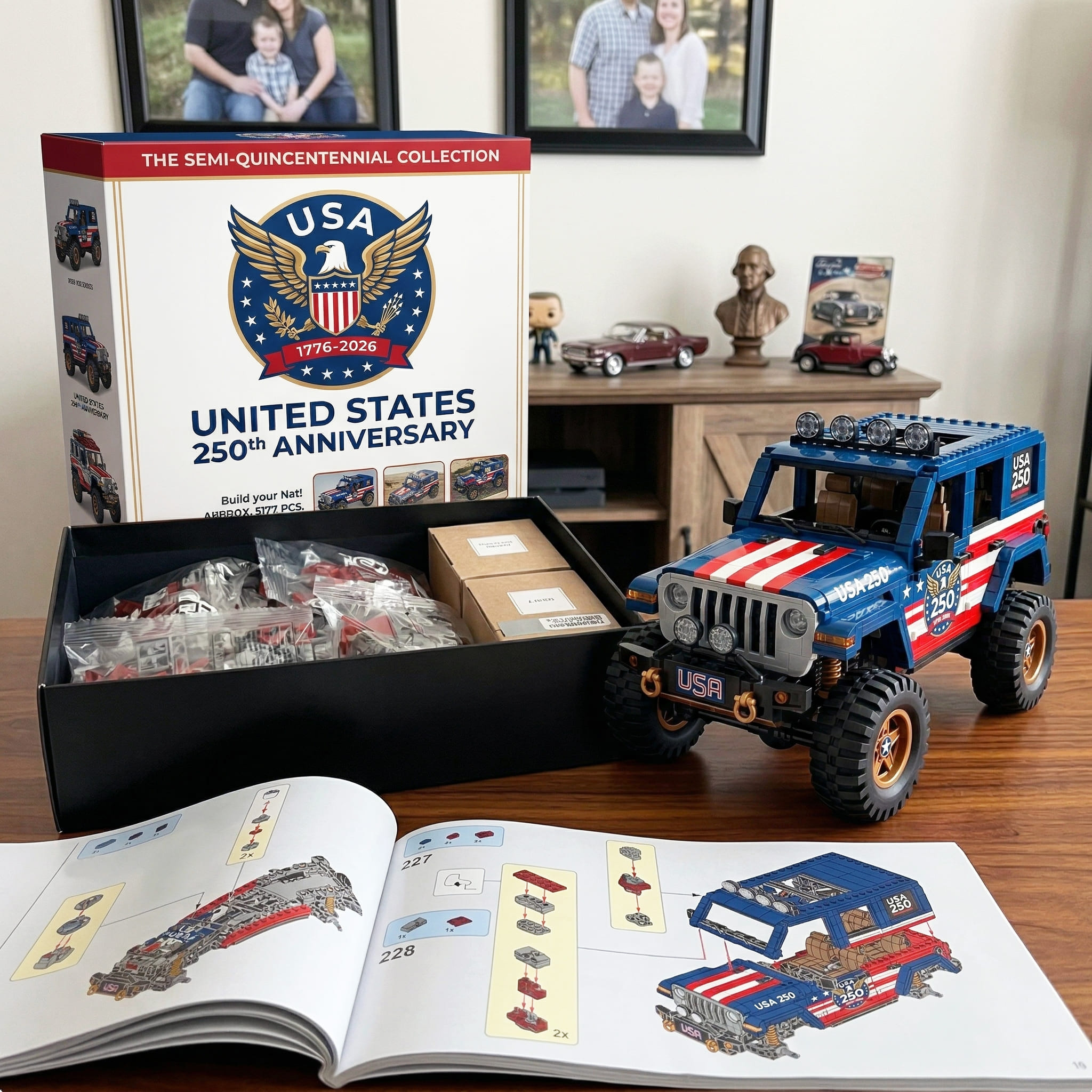 USA 250th Anniversary Semi-Quincentennial Limited Edition Off-Road Jeep Building Block Set-karmazla