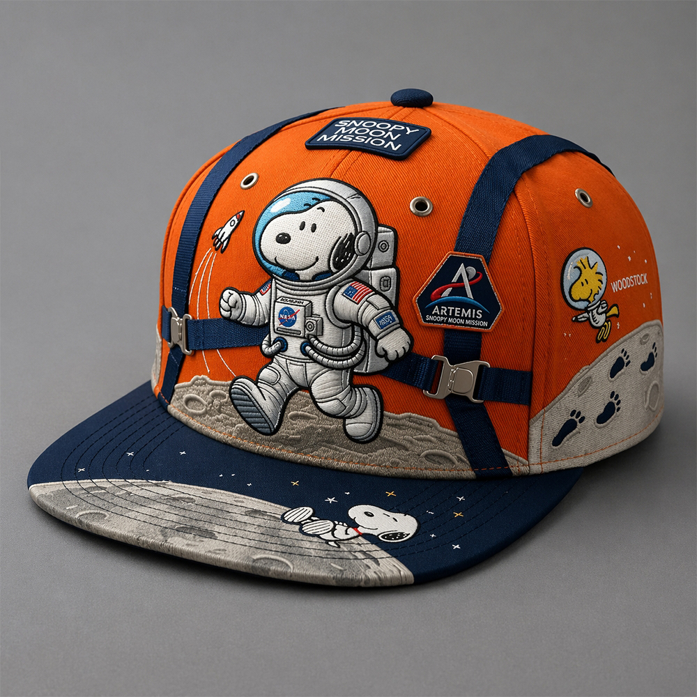 ✨High-end craftsmanship in hand embroidery-🌕Snoopy Moon Mission Journey Hat Cap-karmazla