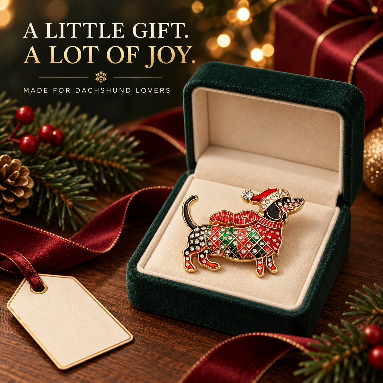 Dachshund Brooch Styled for Christmas