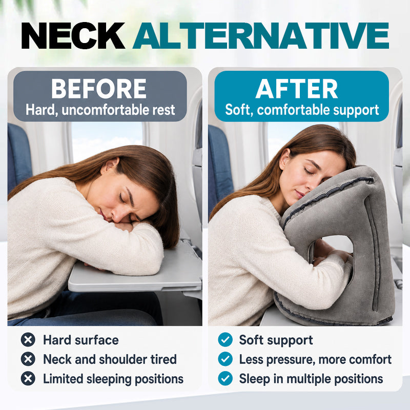 Inflatable airplane pillow travel accessory