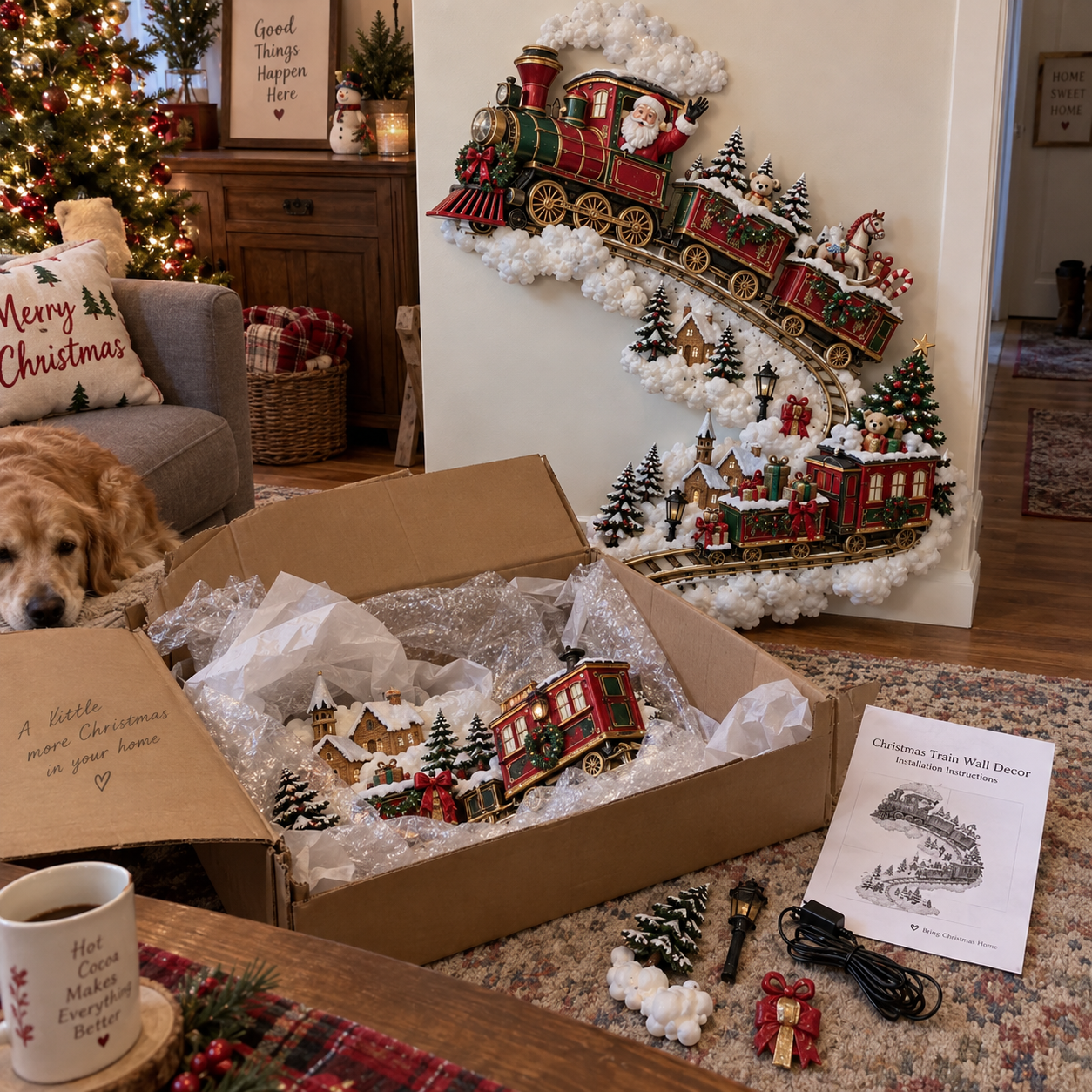 Christmas train wall decoration at home