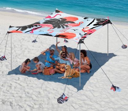 Tente de plage Rhino Valley - 3 m par 3 m - UPF 50 plus - 8 sacs de sable - 4 poteaux - flamant-Lamiahaven