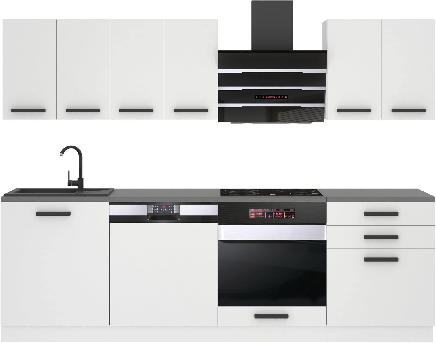 Belini - cuisine complète Susan blanc mat - meubles de cuisine 240 cm style moderne sans plan de travail-Lamiahaven