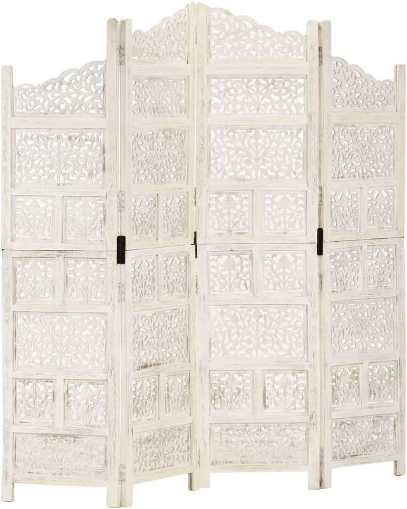 vidaXL - cloison de séparation 4 panneaux blanche 160 cm 165 cm - paravent bois de manguier pour chambre à coucher-Lamiahaven