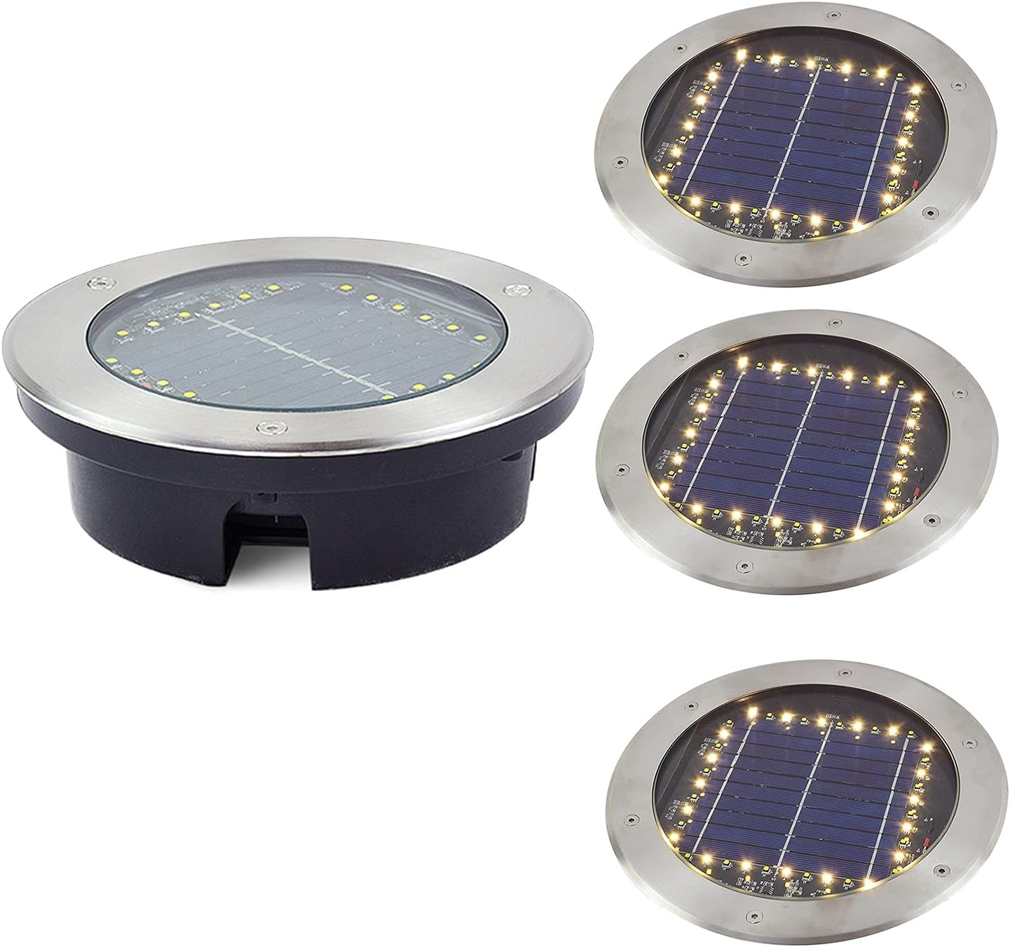 Lampes solaires de jardin enterrées lot de 4 - IP67 - acier inoxydable - éclairage paysage extérieur-Lamiahaven