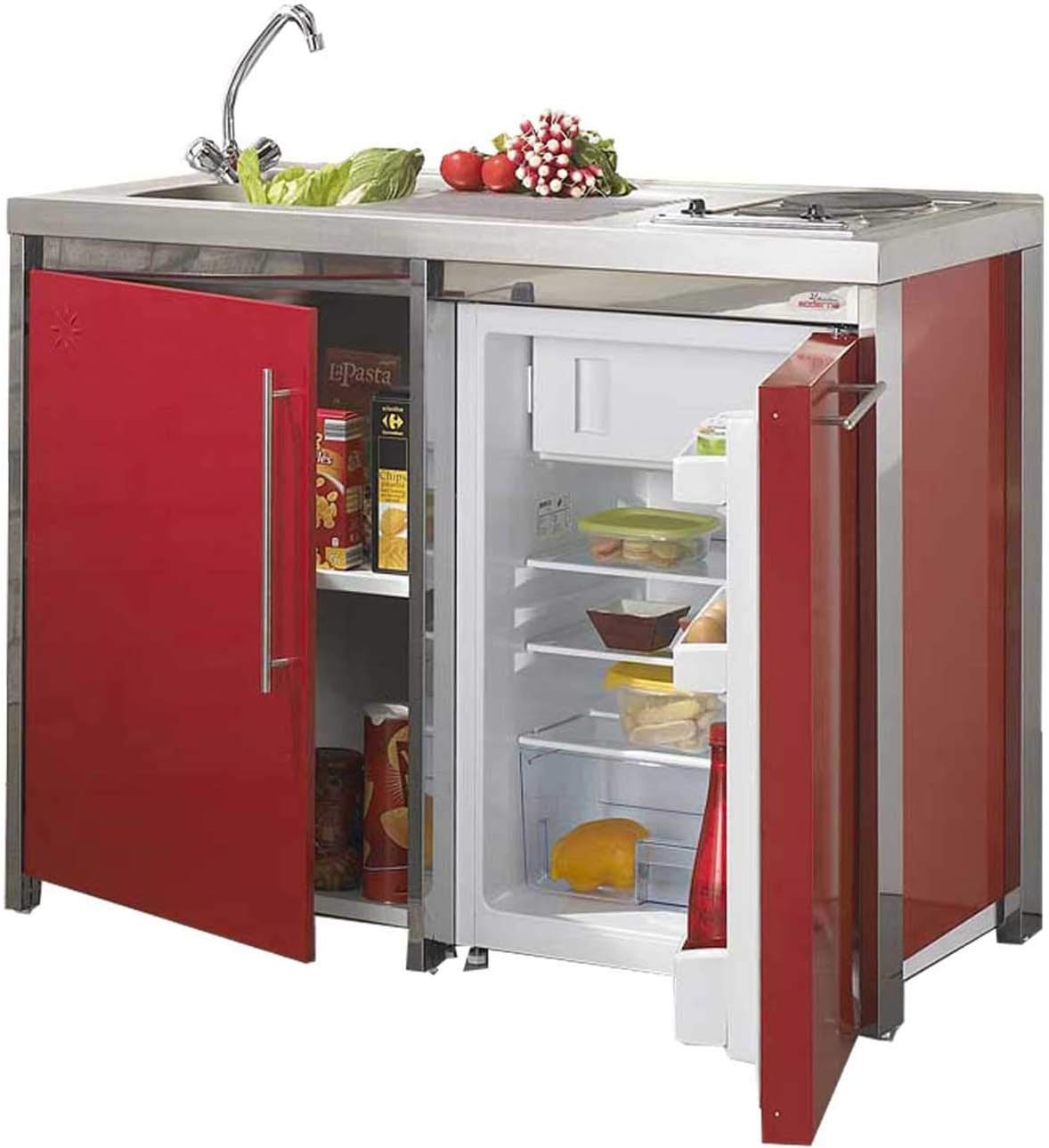 MODERNA - Kitchenette Metalline éléments bas rouge carmin - meuble bas de cuisine en métal 120 par 60 cm-Lamiahaven