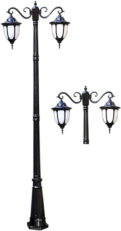 Lampadaire extérieur double tête - noir - IP55 - E27 - allée jardin terrasse pilier-Lamiahaven