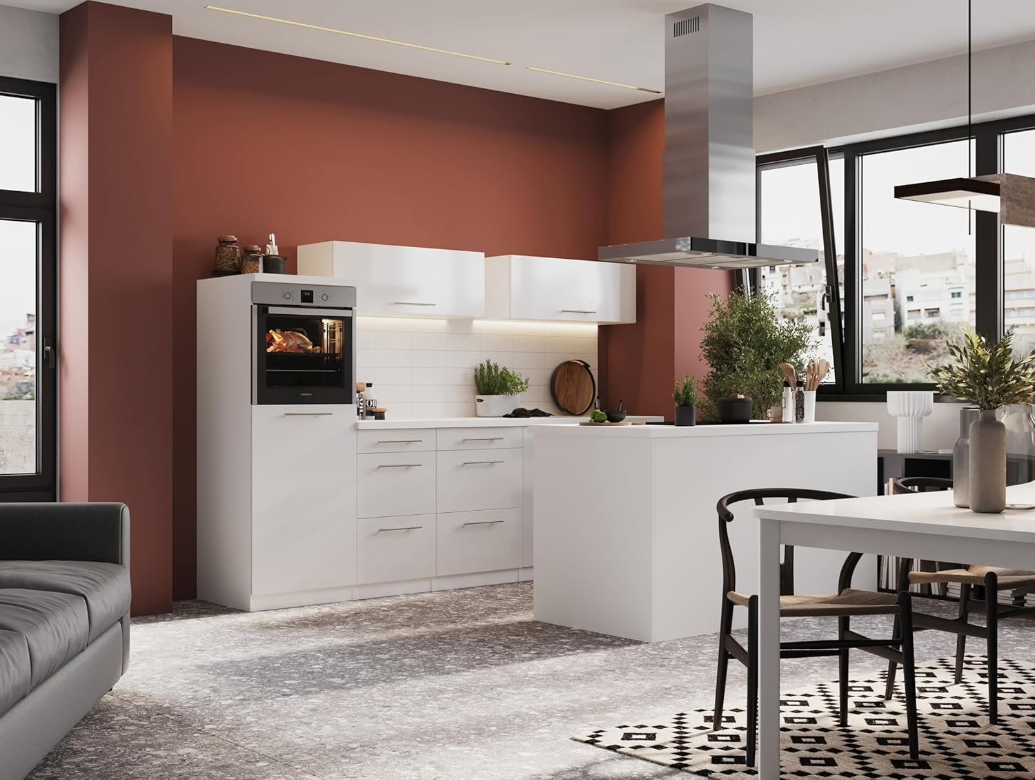 respekta - bloc de cuisine Amanda blanc 280 cm - cuisine moderne avec façades brillantes en MDF-Lamiahaven