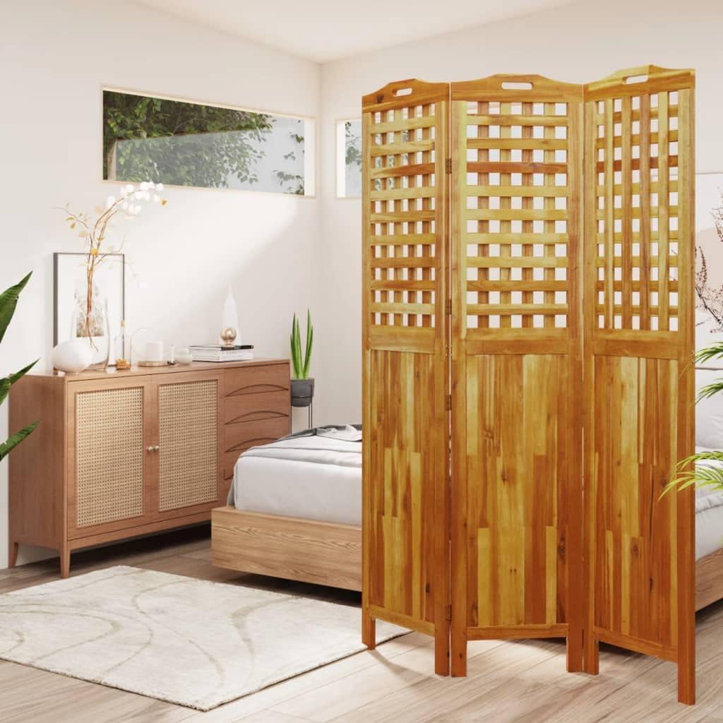 Paravent intérieur 3 panneaux brun - bois acacia 121,5 cm hauteur 180 cm - écran intimité chambre salon balcon-Lamiahaven