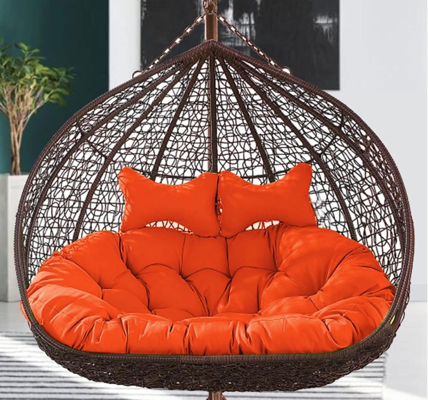 Coussin orange pour chaise hamac deux personnes - lavable doux - intérieur extérieur-Lamiahaven