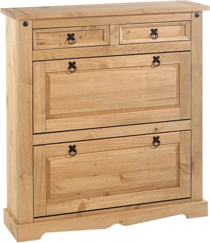 IDIMEX Tequila meuble à chaussures mexicain pin massif - armoire 16 paires avec 2 abattants et 2 tiroirs-Lamiahaven