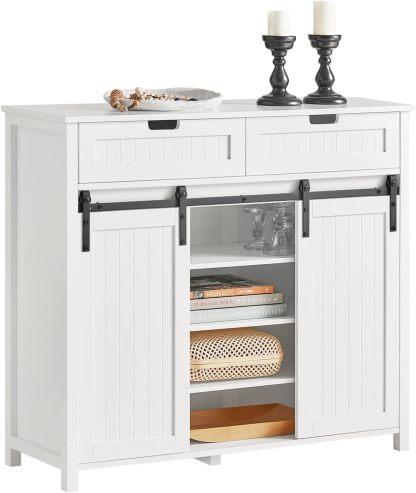 SoBuy meuble chaussures blanc - Commode entrée 104 par 35 par 93 cm avec 2 tiroirs et 2 portes de grange coulissantes-Lamiahaven