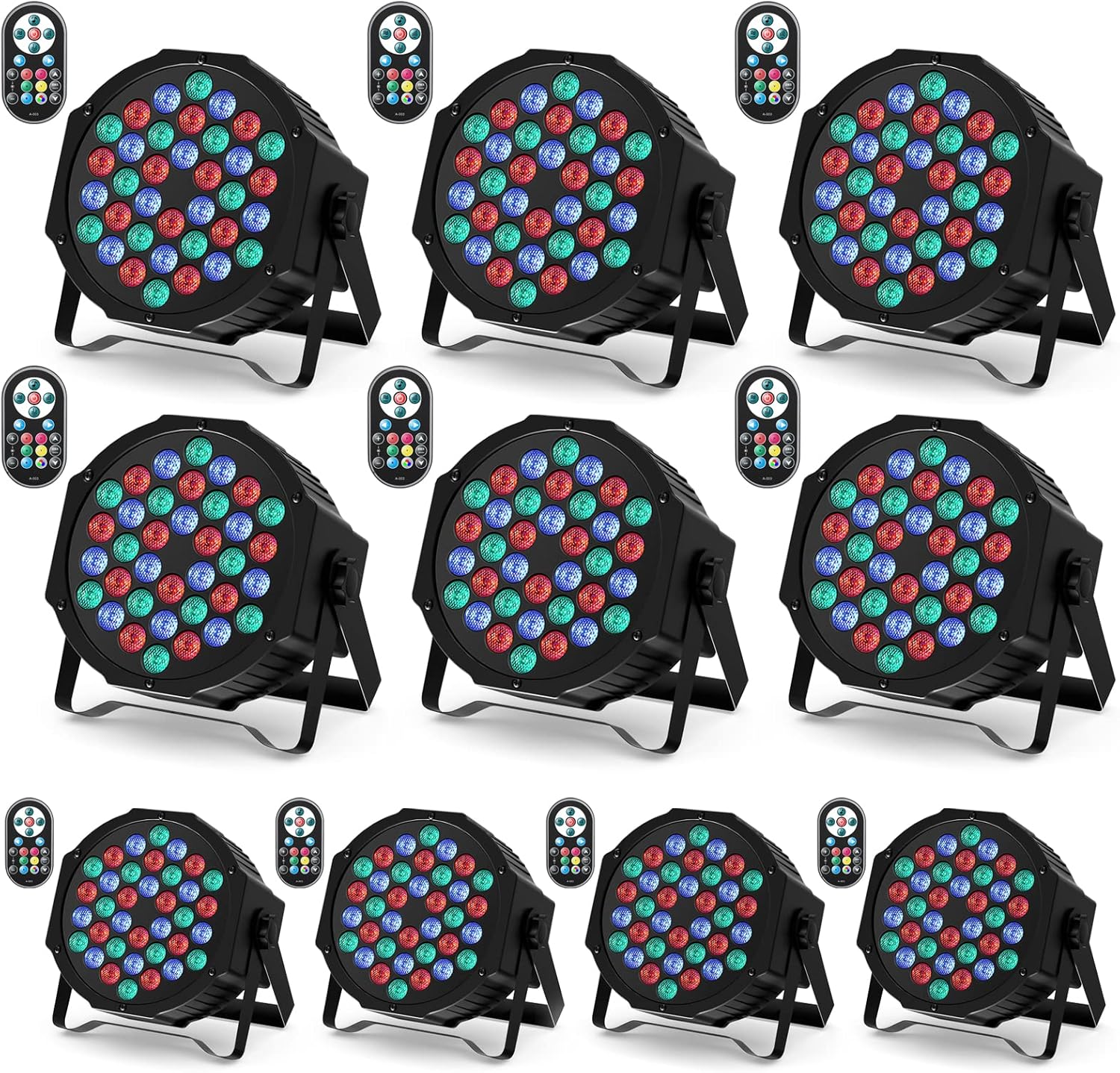 U King - lot de 10 projecteurs RGB 72 W - lumière de scène avec son activé télécommande pour DJ bars et concerts-Lamiahaven