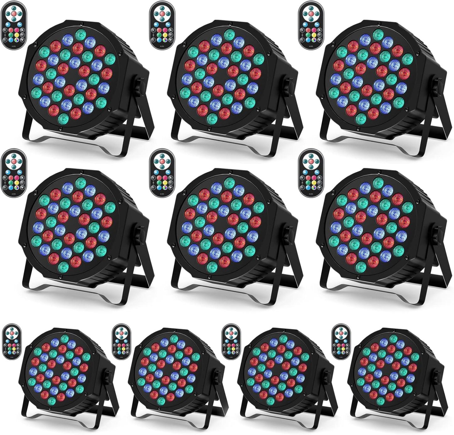 U King - lot de 10 projecteurs RGB 72 W - lumière de scène avec son activé télécommande pour DJ bars et concerts-Lamiahaven