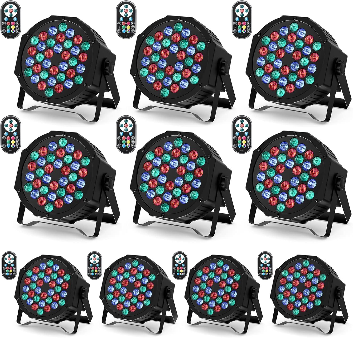 U King - lot de 10 projecteurs RGB 72 W - lumière de scène avec son activé télécommande pour DJ bars et concerts-Lamiahaven