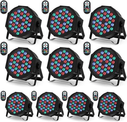 U King - lot de 10 projecteurs RGB 72 W - lumière de scène avec son activé télécommande pour DJ bars et concerts-Lamiahaven
