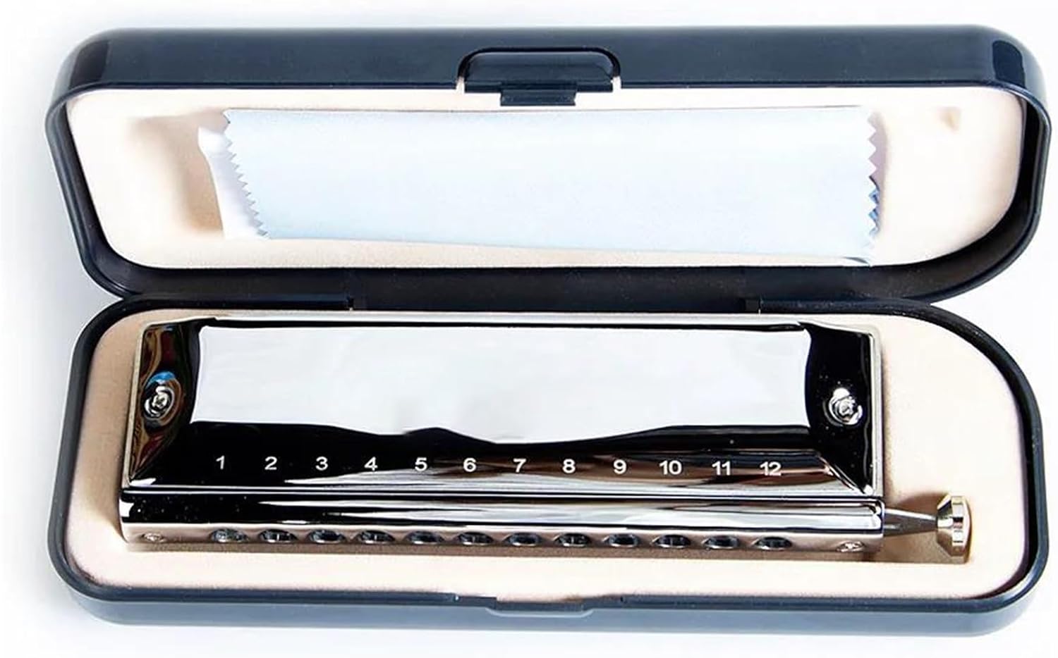 Harmonica chromatique laiton DVCSDE 12 trous - 48 notes en do - instrument argent noir compact-Lamiahaven