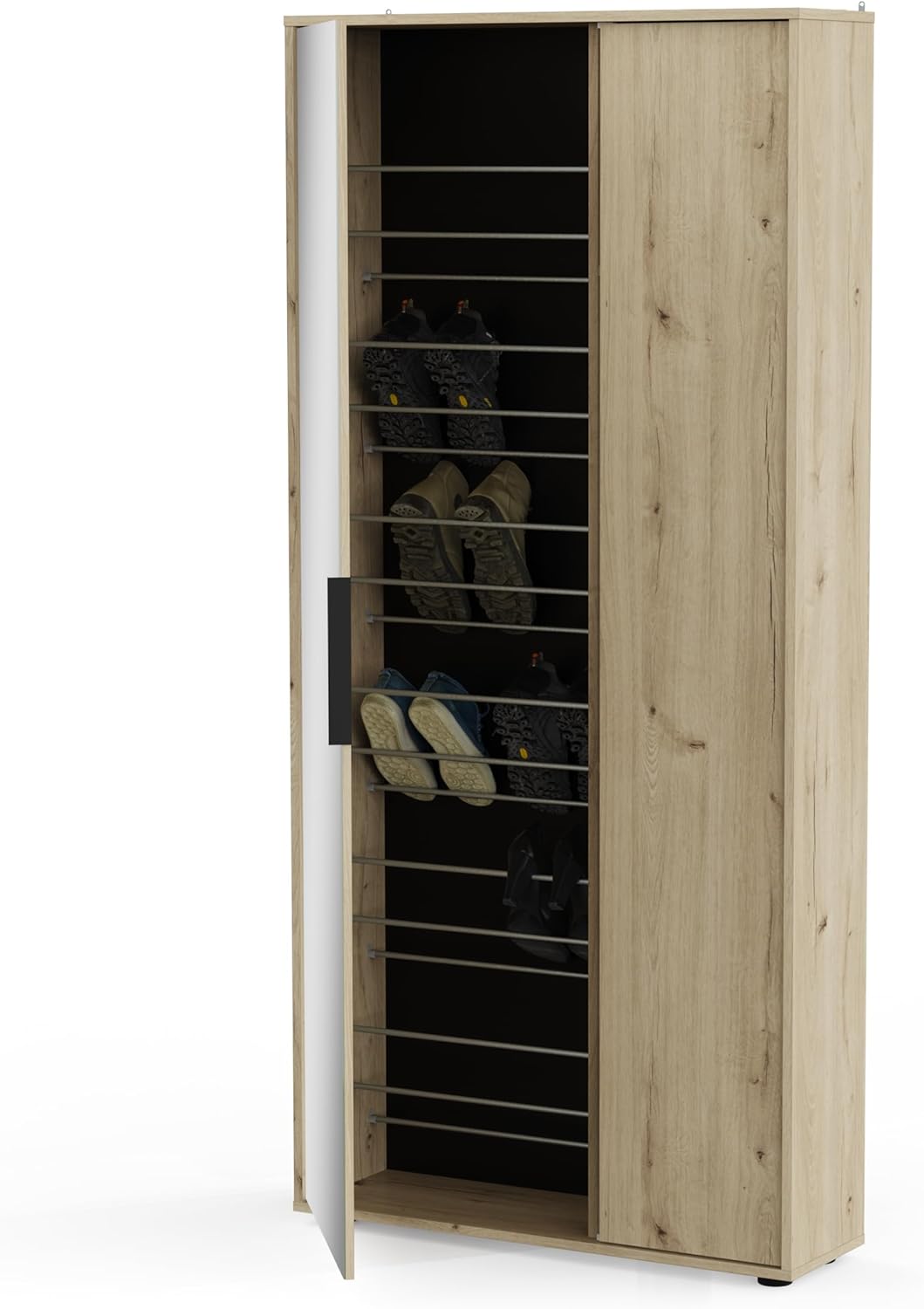 Demeyere meuble à chaussures avec grand miroir - Bois clair Made in France jusqu à 17 paires avec double rangement-Lamiahaven