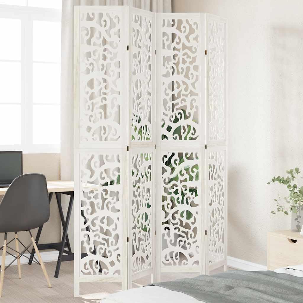 Qnhdfrt paravent bois paulownia blanc 4 pièces - hauteur 220 cm largeur 140 à 145 cm - brise vue salon bureau-Lamiahaven