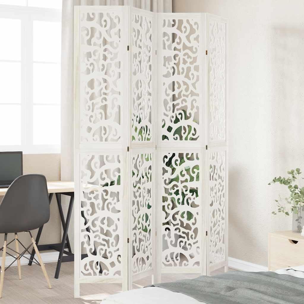 Qnhdfrt paravent bois paulownia blanc 4 pièces - hauteur 220 cm largeur 140 à 145 cm - brise vue salon bureau-Lamiahaven